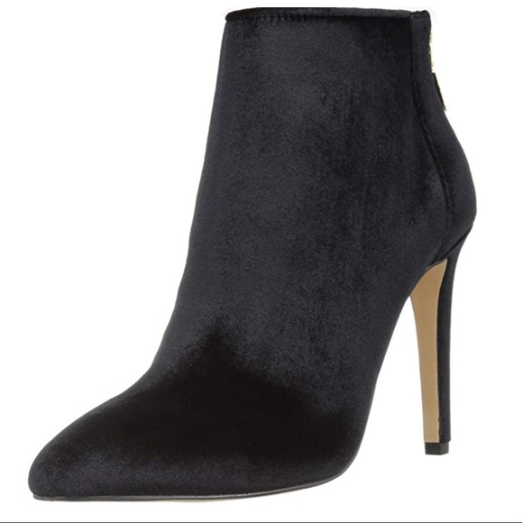 Black Velvet Pointy Toe Stiletto Heel Ankle Boots - Picture 8 of 8